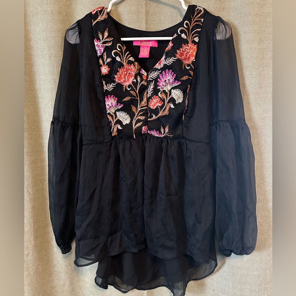 Catherine Embroidered Sheer Long Sleeve Blouse